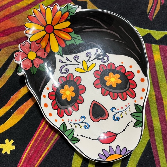 Cracker Barrel Day of the Dead Sugar Skull Halloween Stoneware Tidbit Plate - Picture 3 of 6